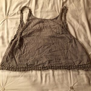 Taupe colored crop tip with festival lace trim